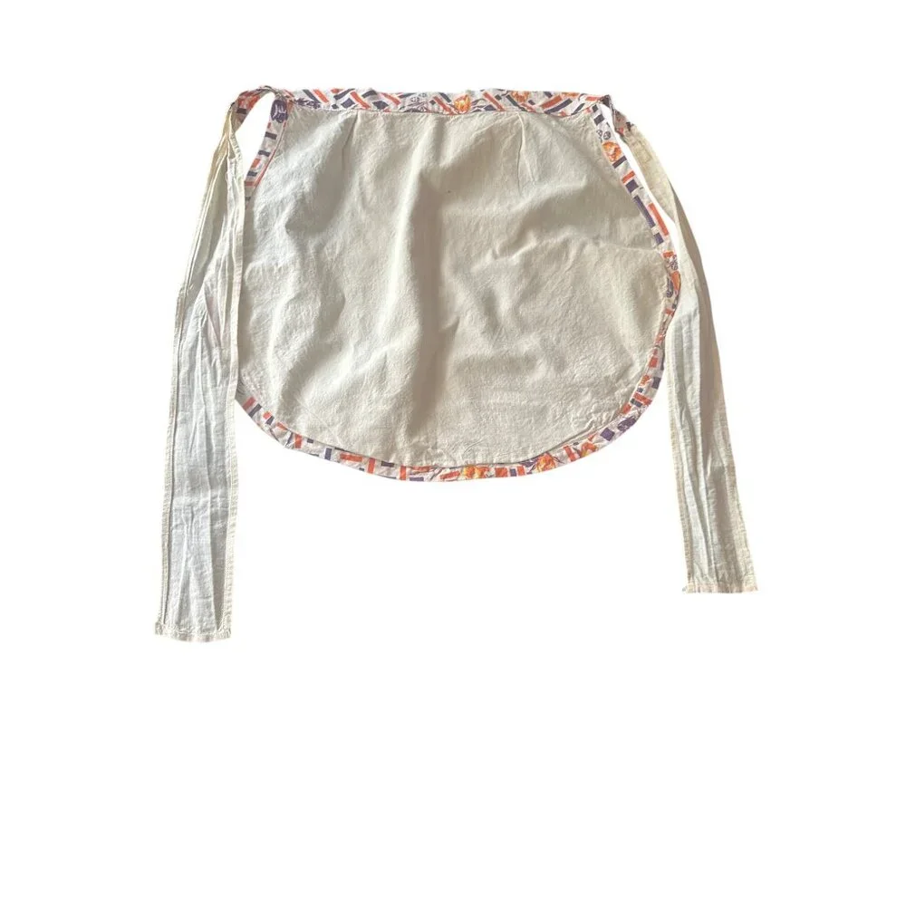 Vintage Handmade Mini Child‎ Cotton Apron With Floral Trim & Dual Pockets